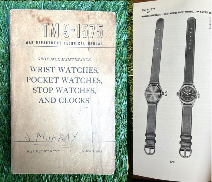 WW2 US Army Technical Manual - Military Wrist Watches, Compass, Clocks - Maintenance, repair, use - technical drawings - 1945