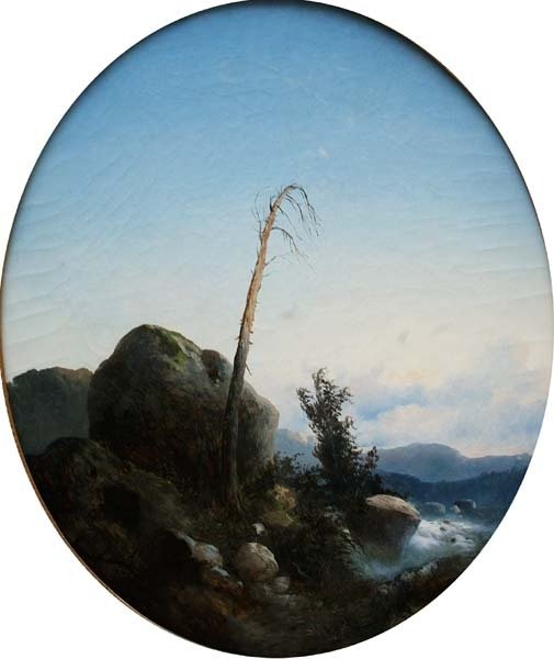 Late Romantic European school ca.1860s - Landscape with rocks and mountain stream