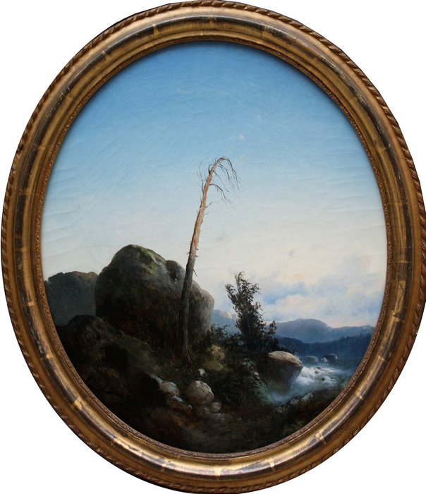 Late Romantic European school ca.1860s - Landscape with rocks and mountain stream