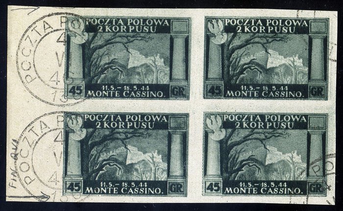 Italien 1946 - Body Polish, 45 gr. grøn, ikke takket. Smuk kvadarkrand - Sassone N. 1A