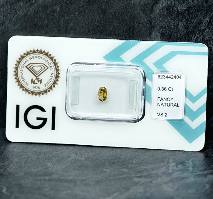 1 pcs Diamant  (Naturfarvet)  - 0.36 ct - Fancy Brunlig, Grønlig Gul - VS2 - International Gemological Institute (IGI)