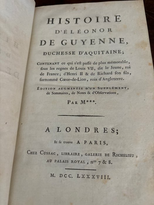 M M*** - Histoire d’Éléonore, de Guyane, duchesse d’Aquitaine - 1788