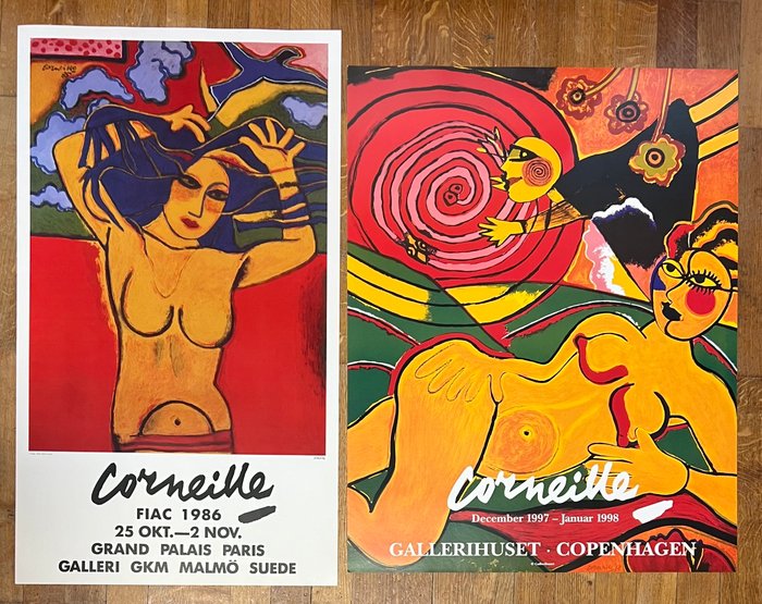 Guillaume Corneille - Lot de 2 grandes affiches avec tampon Atelier Corneille : FIAC 1986 + GallerieHuset Copenhagen