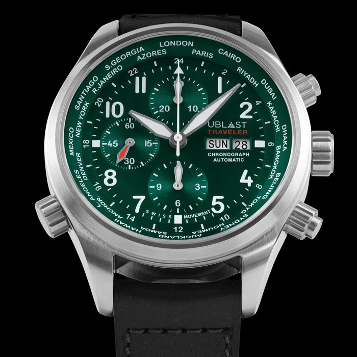 Ublast - Traveler Chronograph World Time - REF.UBTRCH47GN - Automatic Swiss MOVT - Mænd - Ny