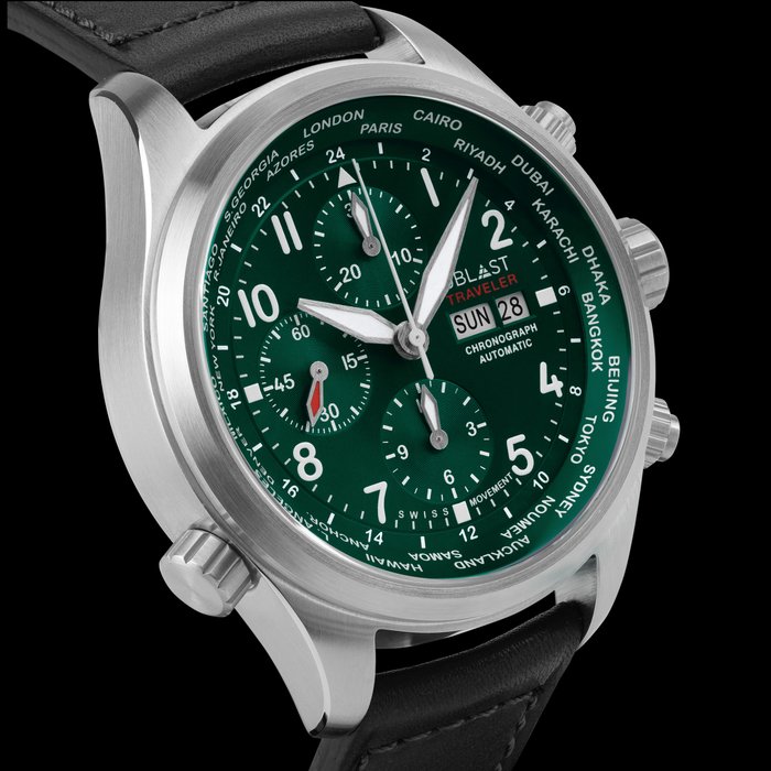 Ublast - Traveler Chronograph World Time - REF.UBTRCH47GN - Automatic Swiss MOVT - Mænd - Ny