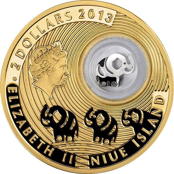 Niue. 2 Dollars 2013 Elephant - Lucky Coins III, Proof  (Ingen mindstepris)