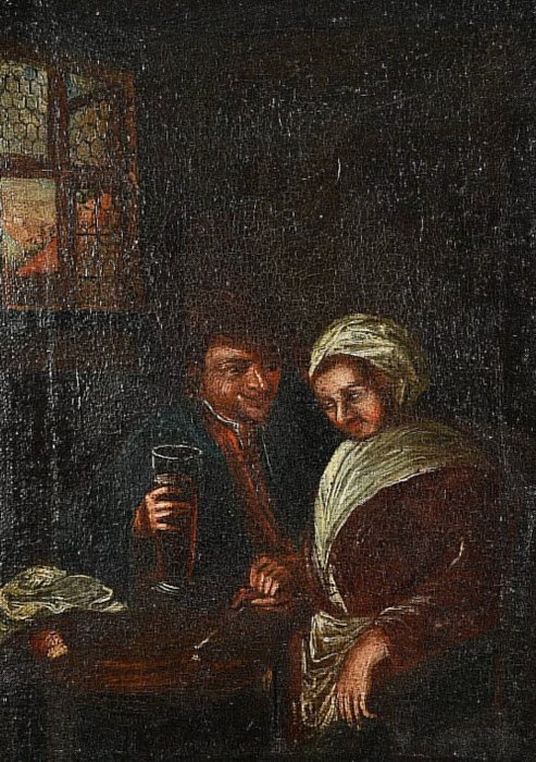 Tysk skole (XVIII) - Tavern scene with couple - NO RESERVE