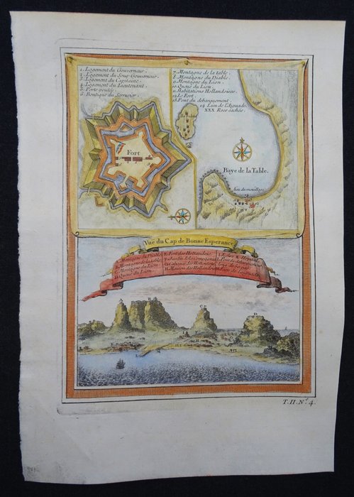 Sydafrika - Cape Town, Table Bay, Robben Island - 2 kort/visning; J.N. Bellin / J. van der Schley - Vue du Cap de Bonne Esperance / Hottentots Namaquas - 1721-1750