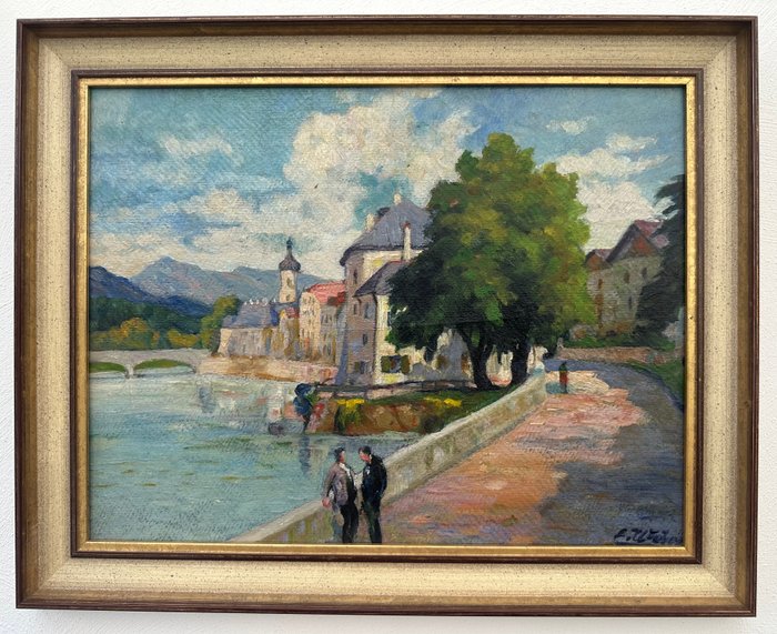 Emil Weber (1872-1945) - Blick ins Städtchen Rattenberg am Inn