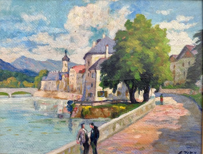 Emil Weber (1872-1945) - Blick ins Städtchen Rattenberg am Inn