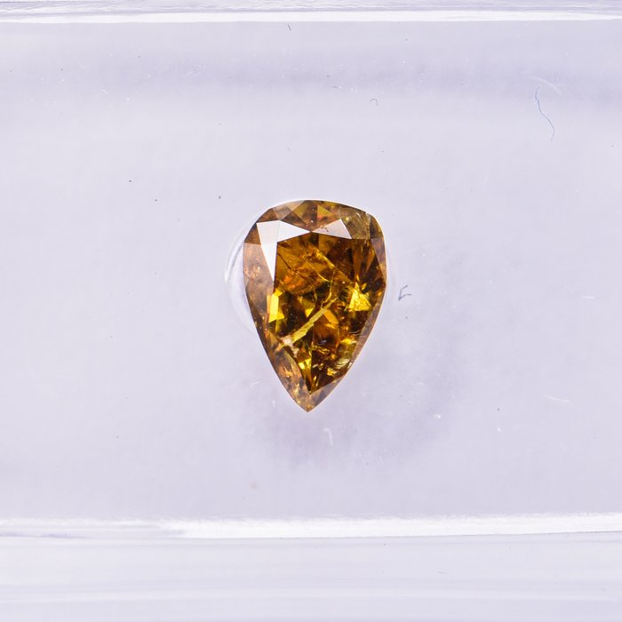 Ingen mindstepris - 1 pcs Diamant  (Naturfarvet)  - 051 ct - Pære - Fancy deep Gul Orange - I2 - International Gemological Institute (IGI)