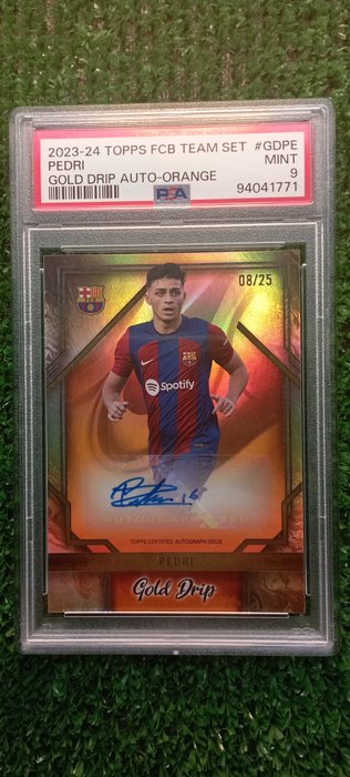 2023/24 Topps FC Barcelona Team Set Pedri Gold Drip Auto - Orange 8/25 PSA 9 - 1 Graded card