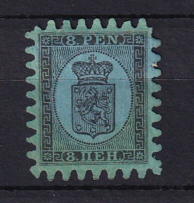 Finland 1866/1870 - koster €400, gennemboret i 8p serpentiner sort på grøn - Yvert n°6