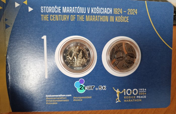 Slovakiet. 2 Euro 2024 "Košice International Marathon" in coincard  (Ingen mindstepris)