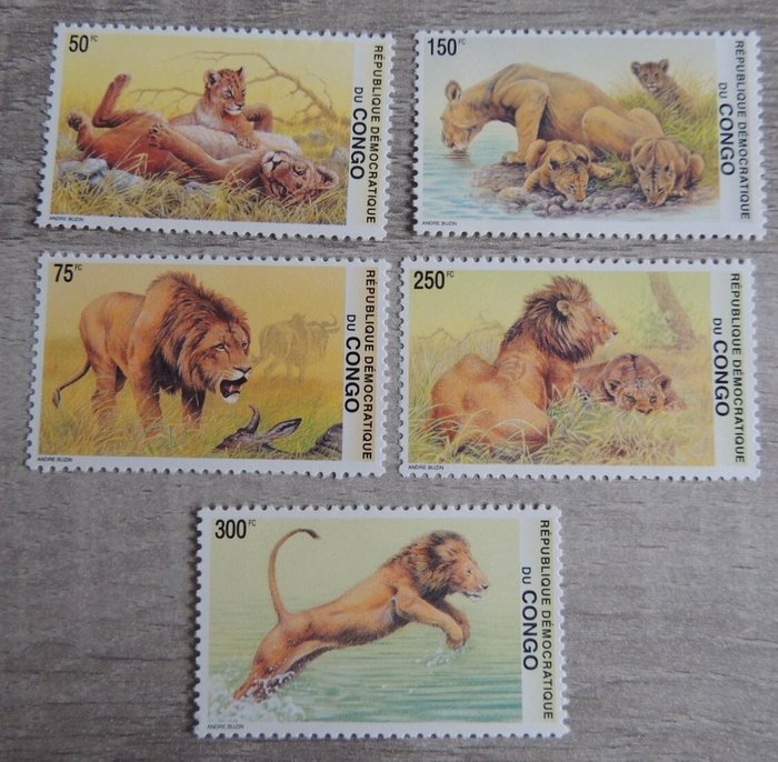 Kongo - Kinshasa 2002 - Wildlife - Løve - Gorilla Komplet serie takket + ikke-savtakket  luksuslagner