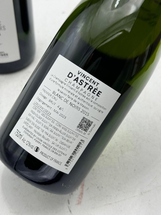 2015 Vincent d'Astrée Blanc de Noirs - Champagne Brut - 3 Flasker (075 L)