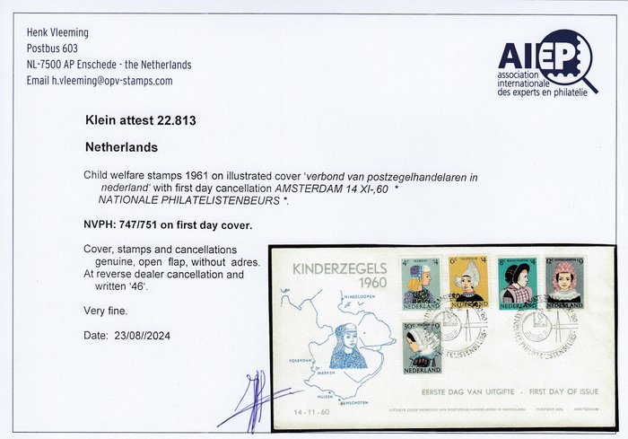 Holland 1960/1960 - Holland 1960 Børneværn FDC med VLEEMING-certifikat