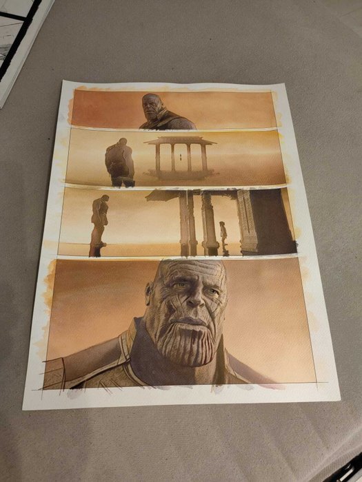 by artist Igor Stiskalov - Original Watercolor Paintings - Lot of 4 -  The Avengers - Thanos /Thor/ Hulk/Iron Man (58x42 cm