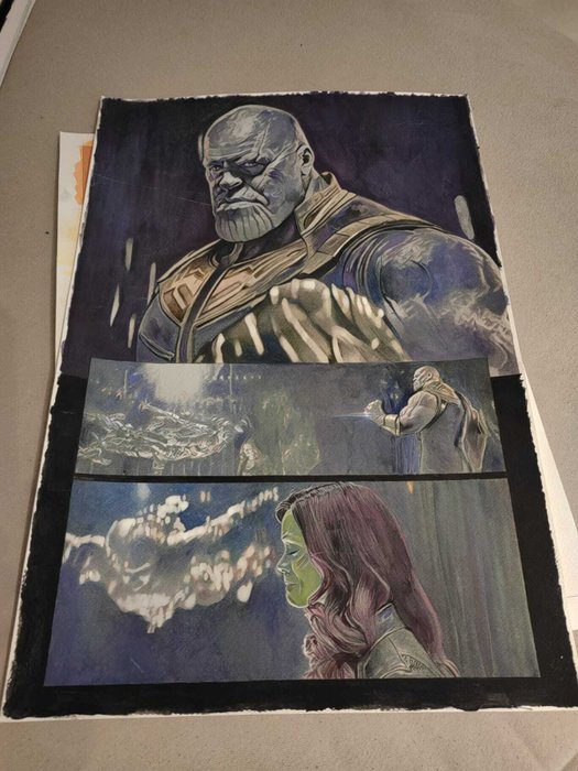 by artist Igor Stiskalov - Original Watercolor Paintings - Lot of 4 -  The Avengers - Thanos /Thor/ Hulk/Iron Man (58x42 cm