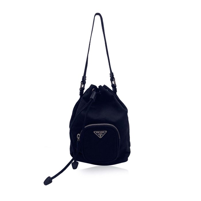 Prada - Black Nylon Mini Tessuto Nylon Duet Bucket Bag Handbag - Håndtaske