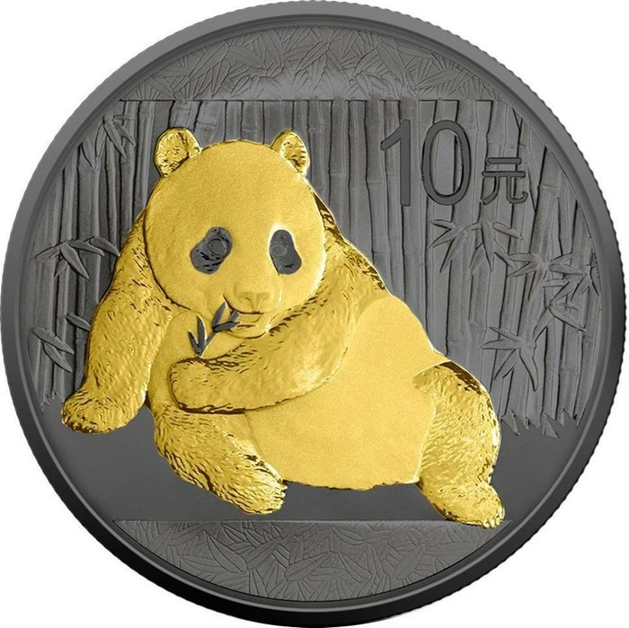 Kina. 10 Yuan 2015 Panda - Ruthenium/24k gold gilded, 30g (.999)  (Ingen mindstepris)