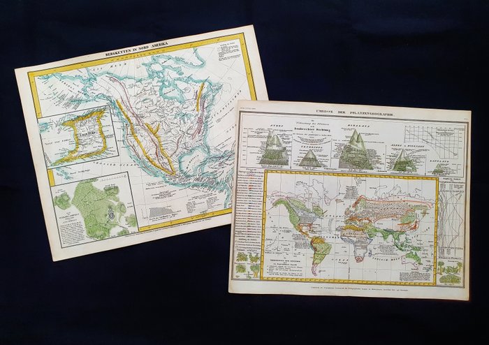 World / Cronologic Map / Height of the Mountains / North America - [LOT of 2] - USA / Nordamerika / Asien / Europa / Afrika; J Meyer - [LOT of 2] - Umrise der Pflanzengeographie / Bergketten in Nord Amerika - 1821-1850