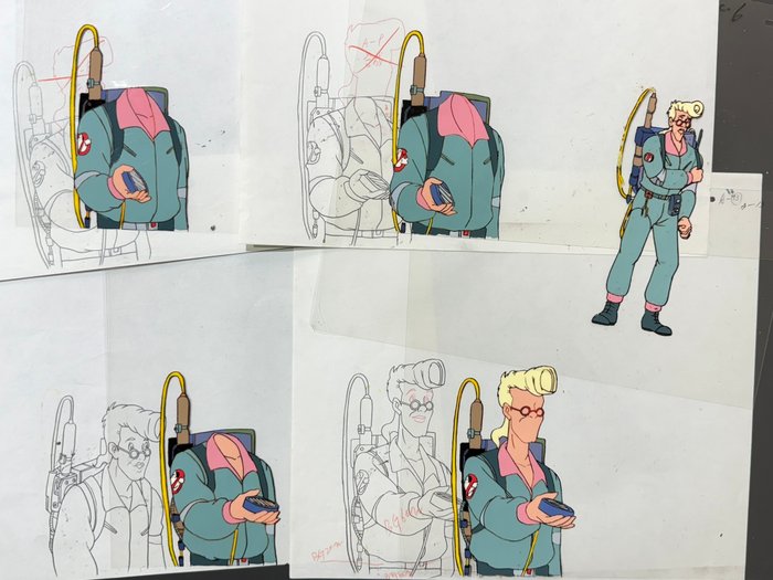 The Real Ghostbusters (1986/91) - 5 Originale Animation Cels og tegninger, flot parti