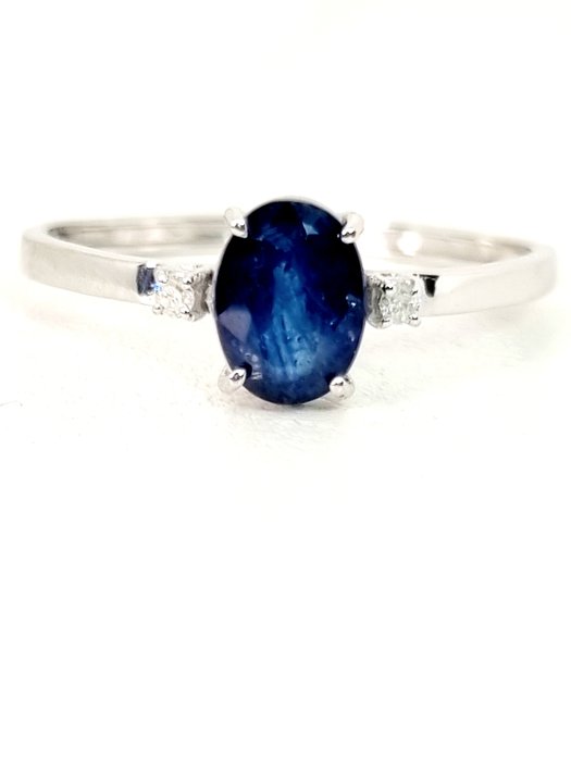 Ingen mindstepris - Ring - 18 kraat Hvidguld Safir - Diamant