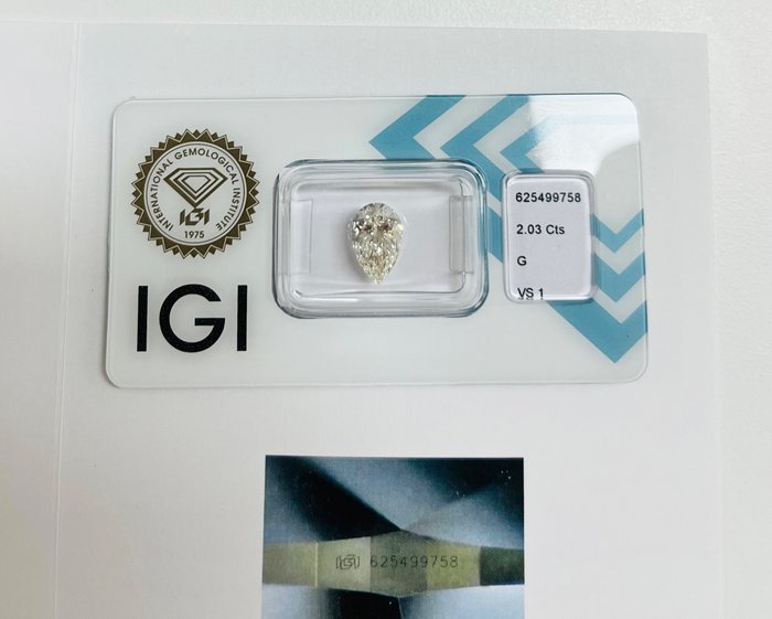 1 pcs Diamant  (Natur)  - 2.03 ct - Pære - G - VS1 - International Gemological Institute (IGI)