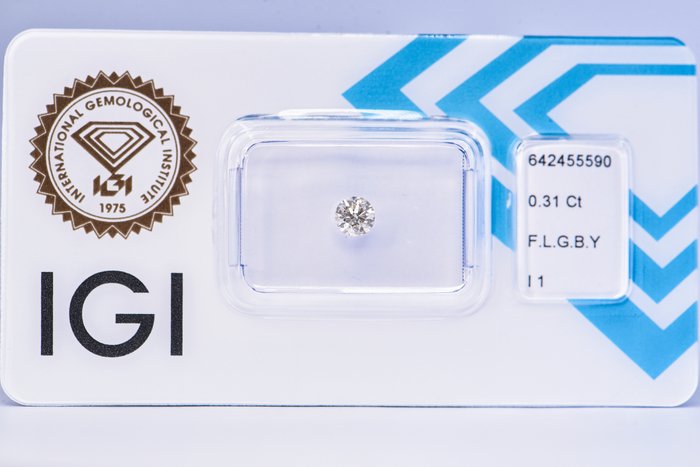 Ingen mindstepris - 1 pcs Diamant  (Naturfarvet)  - 031 ct - Rund - Fancy light Brun Grålig Gul - I1 - International Gemological Institute (IGI)