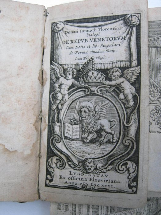 Donato Giannotti - Donati Iannotii Florentini dialogi de repvb. Venetorvm / cum notis et lib. - De Notae met afzonderlijk titelblad: In Donatvm Iannotivm et Casparem Contarenvm ... De Repvblica - 1631-1642