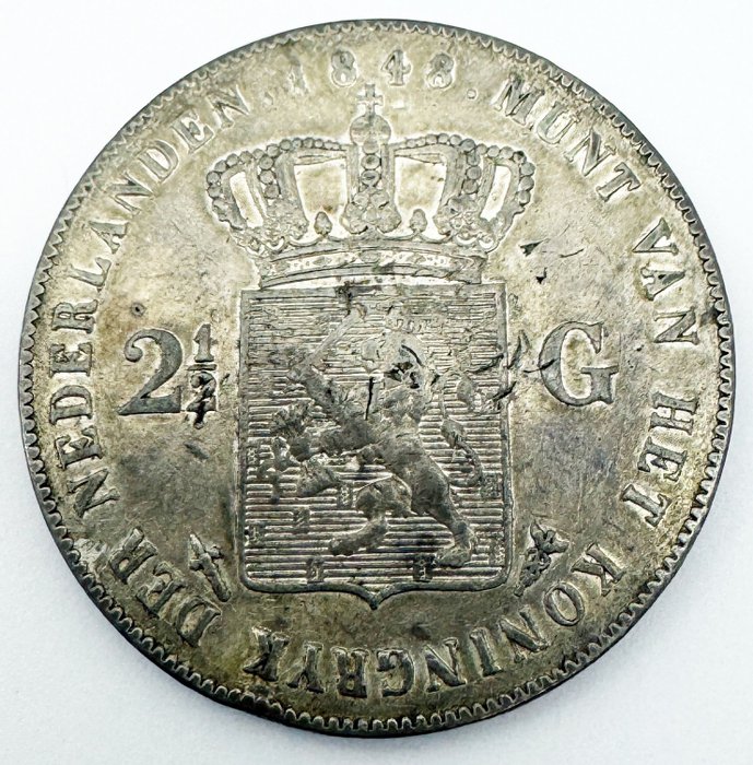 Holland. Willem II (1840-1849). 2 1/2 Gulden 1848  (Ingen mindstepris)