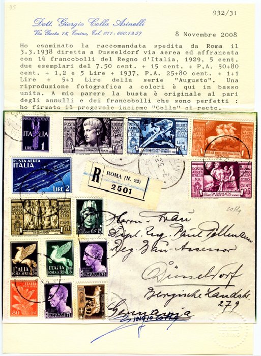 Italien Kongerige  - 118 Posthistorie Kongeriget Italien Collect af 1938 “Augusto” Komplet luftpost