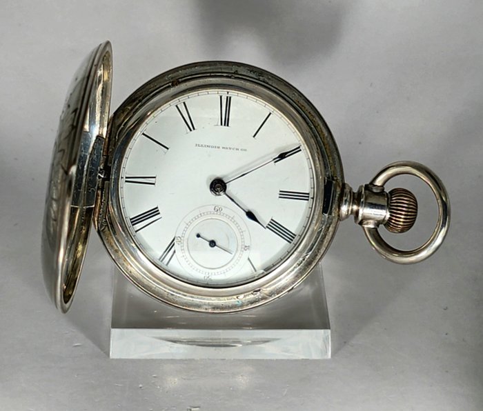 Illinois Watch Company - Schwere Coinsilber Taschenuhr - Savonette - Handgraviert - Topwerk - NO RESERVE PRICE - USA omkring 1888