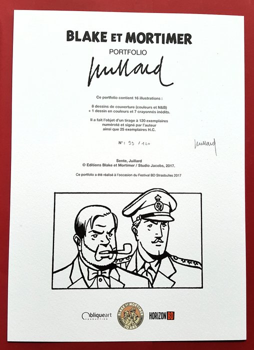 Andre Juillard - 1 Portefølje - Blake et Mortimer 70 ans - Straßburg - signe - 16 Illustrationen - 2017