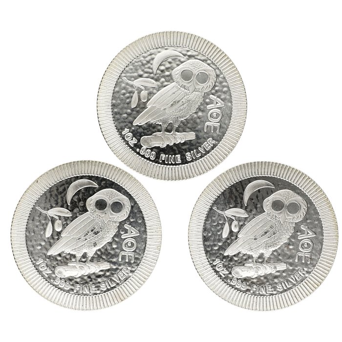 Niue 2 Dollars 2022 "Athena Owl" 3x1 Oz (999)  (Ingen mindstepris)