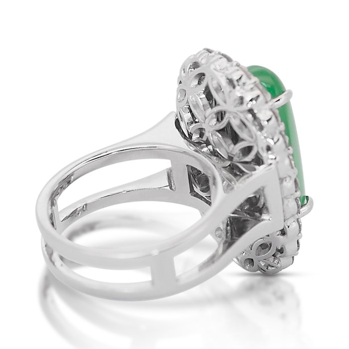 Ring - 18 kraat Hvidguld -  5.45ct. tw. Jade - Diamant