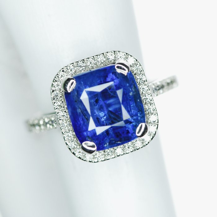 Ring Platin -  5.23ct. tw. Safir - Diamant - SriLanka Sapphire No Heat