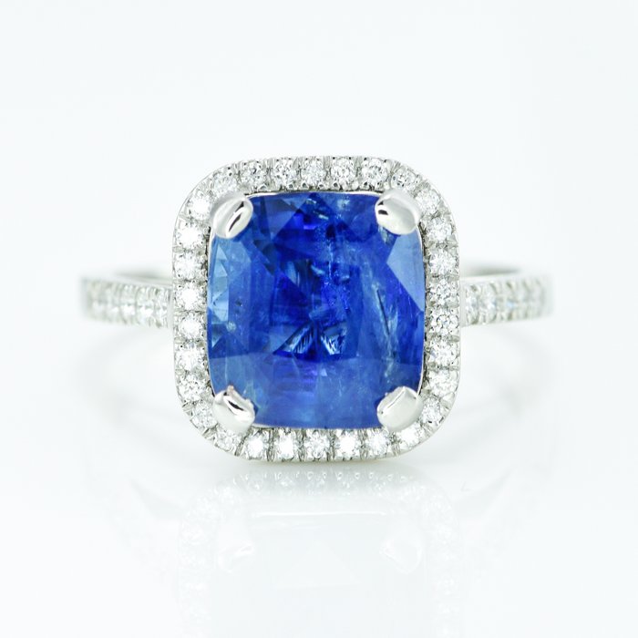 Ring Platin -  5.23ct. tw. Safir - Diamant - SriLanka Sapphire No Heat