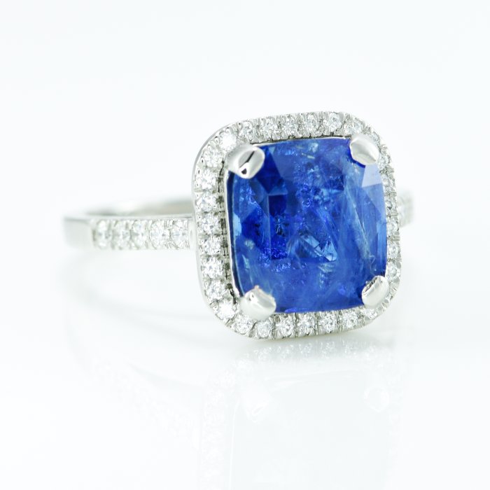 Ring Platin -  5.23ct. tw. Safir - Diamant - SriLanka Sapphire No Heat