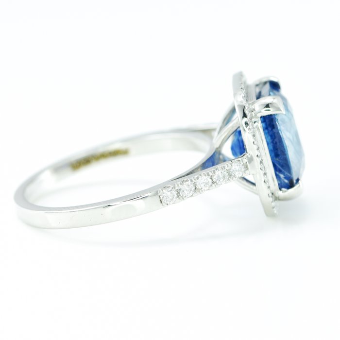 Ring Platin -  5.23ct. tw. Safir - Diamant - SriLanka Sapphire No Heat