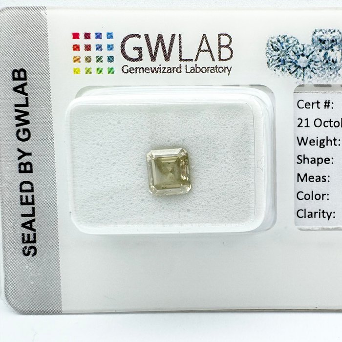 Ingen mindstepris - 1 pcs Diamant  (Naturfarvet)  - 0.95 ct - Firkantet med slebne hjørner - Fancy Grå - SI2 - Gemewizard Gemological Laboratory (GWLab)