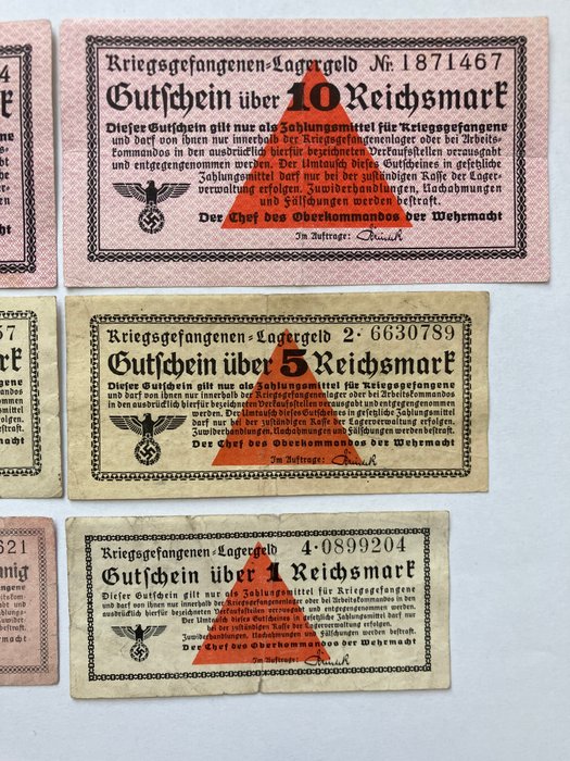 Tyskland. - 6 banknotes / Reichsmark 1939-1945  (Ingen mindstepris)