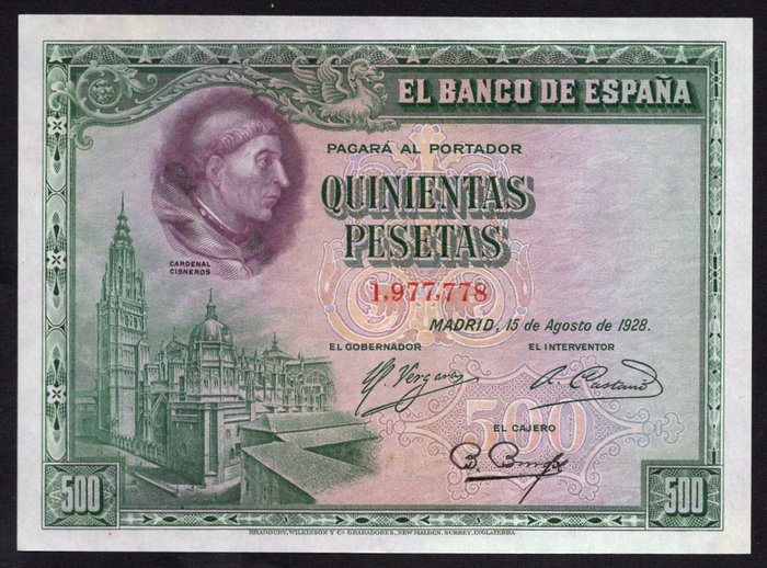 Spanien. - 500 pesetas 1928 - Pick 77  (Ingen mindstepris)