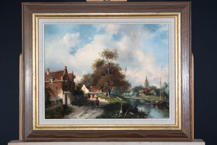 Gregorius Heerebaart (1829-1915) Attributed to - Figuren in een Dorp langs een kanaal