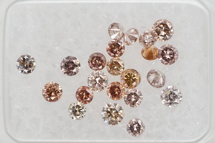 Ingen mindstepris - 22 pcs Diamant  (Naturfarvet)  - 091 ct - Rund Gullig Rosa Brun - I3 VS1 - Gem Report Antwerp (GRA)