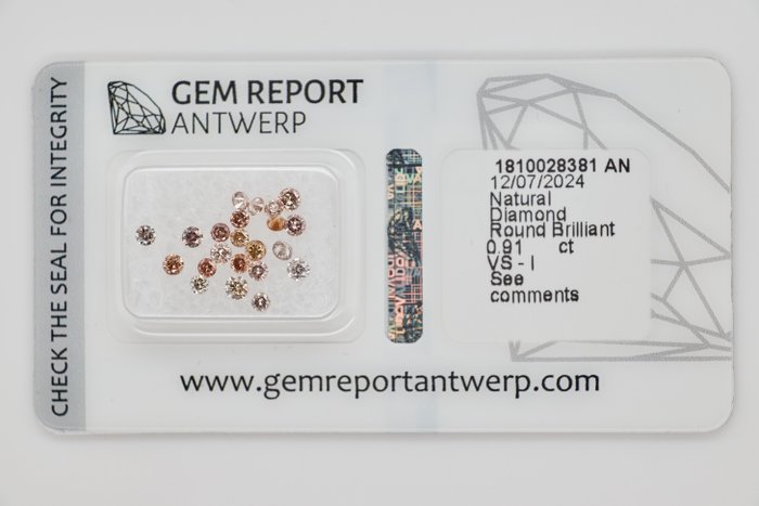 Ingen mindstepris - 22 pcs Diamant  (Naturfarvet)  - 091 ct - Rund Gullig Rosa Brun - I3 VS1 - Gem Report Antwerp (GRA)