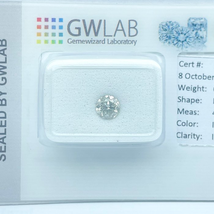 Ingen mindstepris - 1 pcs Diamant  (Natur)  - 0.50 ct - Rund - I - I1 - Gemewizard Gemological Laboratory (GWLab)