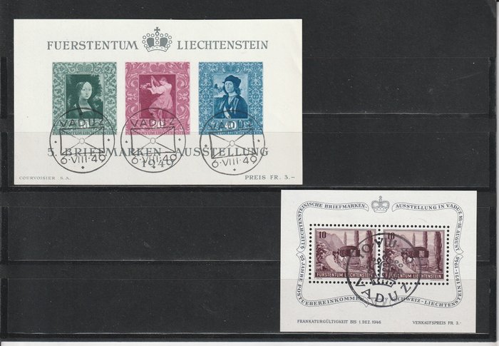 Liechtenstein 1946/1949 - To blokudgaver med centralt førstedagsstempel - SBK Blok 4 en 5