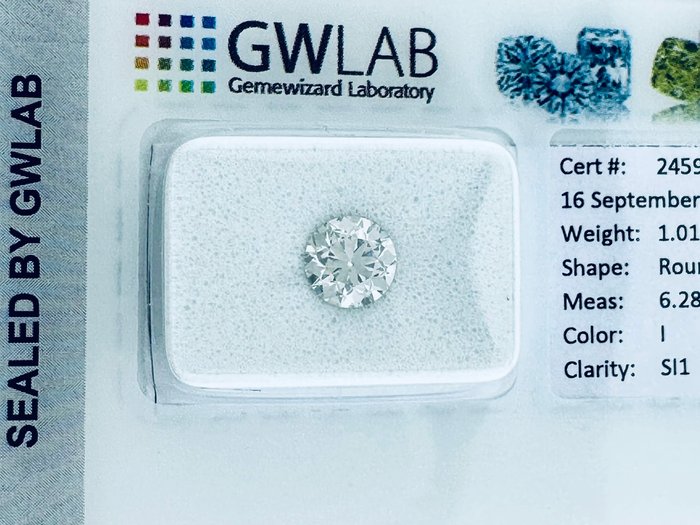 1 pcs Diamant  (Natur)  - 1.01 ct - Rund - I - SI1 - Gemewizard Gemological Laboratory (GWLab) - ( NATURLIG )